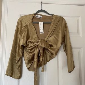 Satin Urban Outfitters tie front blouse